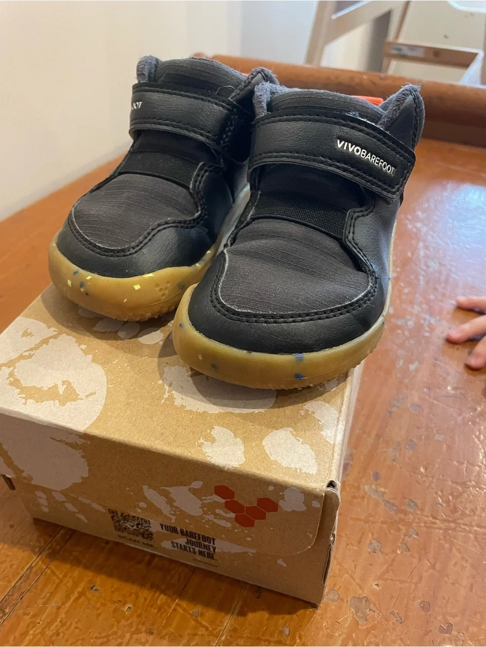 Vivo Barefoot Kids Black Velcro Sneakers with Gum Sole